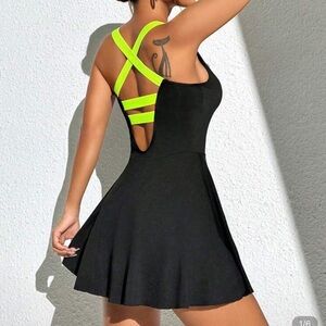Black and Neon Green Strappy Dress